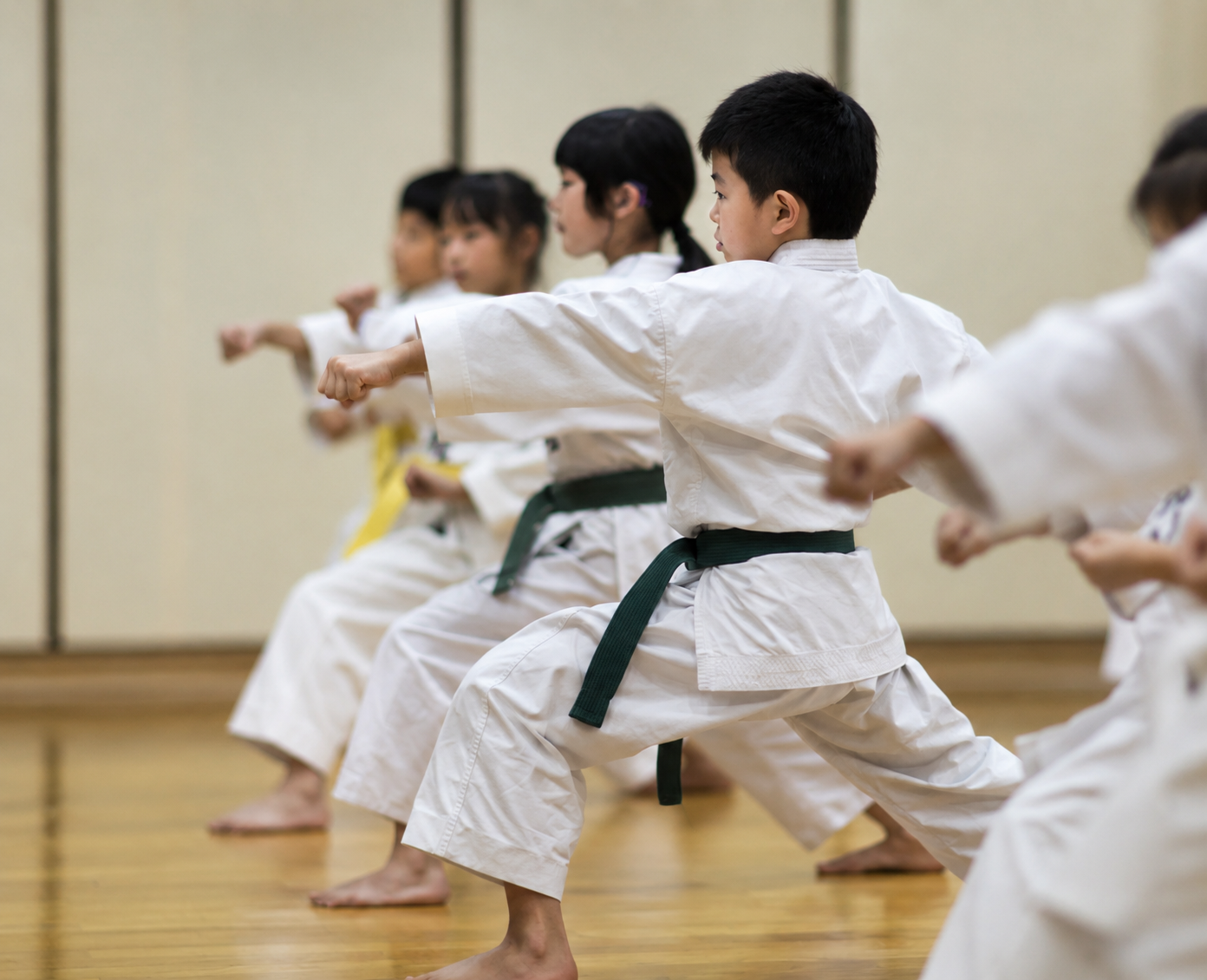 道場で稽古に励む子供たち